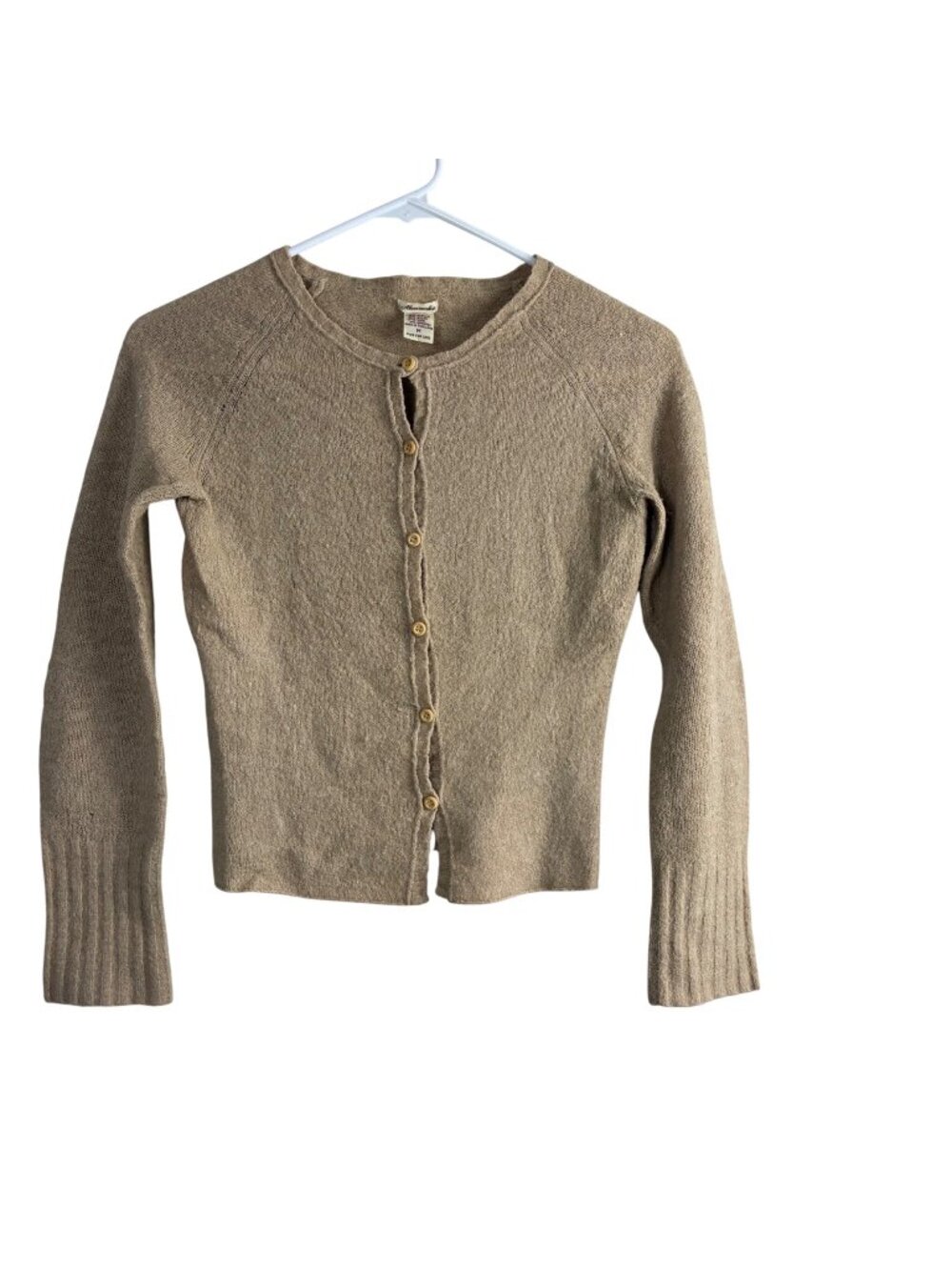 VTG Y2K Abercrombie Wool Blend Fitted Cardigan Sweater Womens M Beige Tan